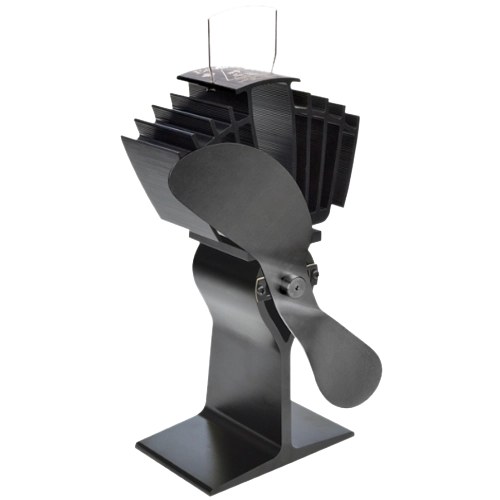 Black stove fan accessory for improving heat circulation from a wood burning stove
