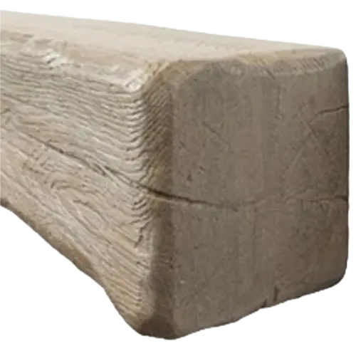 text: Close up of a rustic light oak wooden beam with visible grain detail