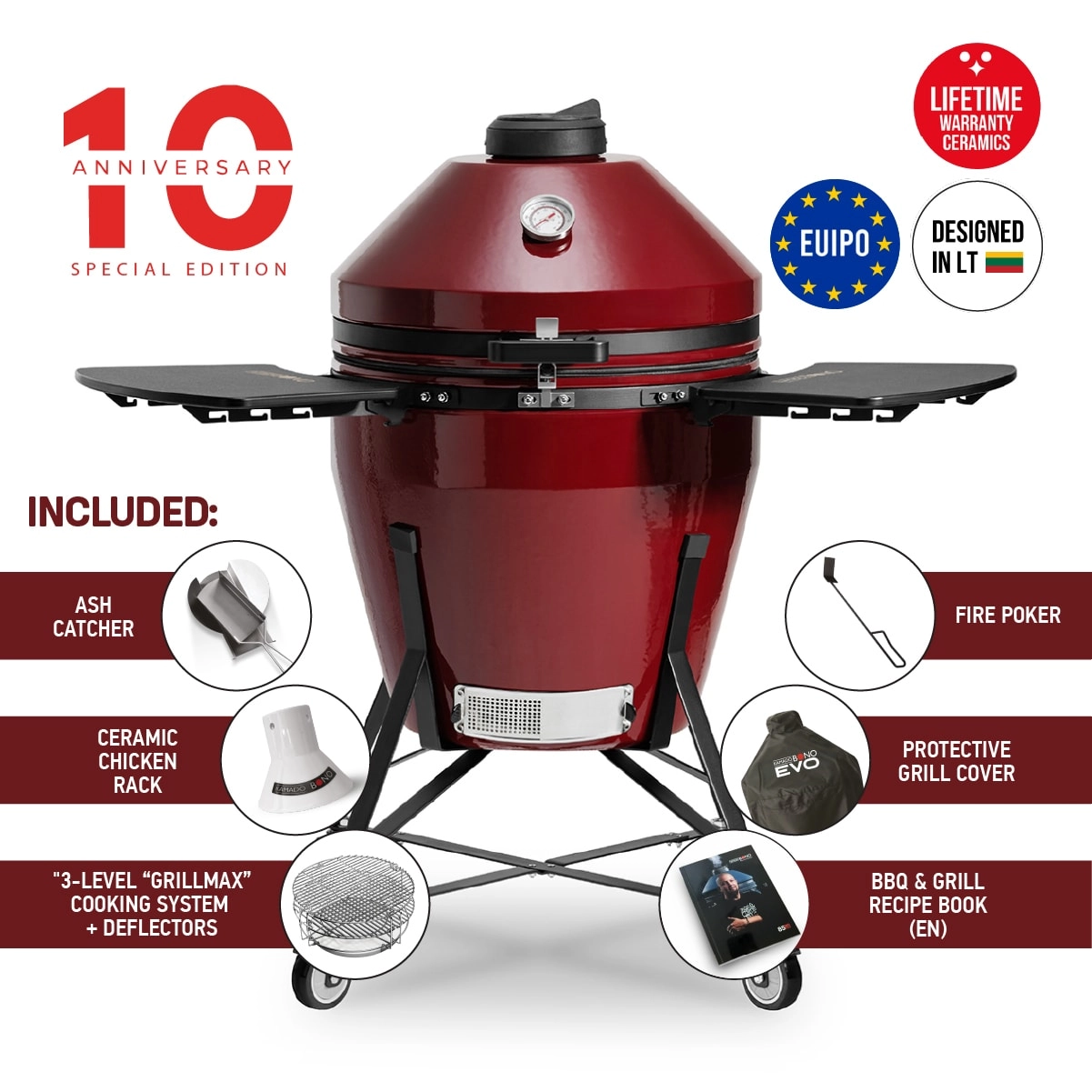 Kamado Bono EVO Grande Royal Red 25″ Ceramic Grill | Norfolk Stoves