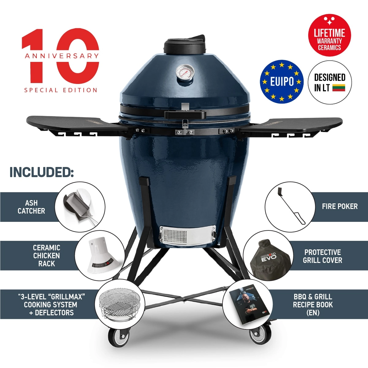 Kamado Bono EVO Media Navy Blue 22″ Ceramic Grill | Norfolk Stoves