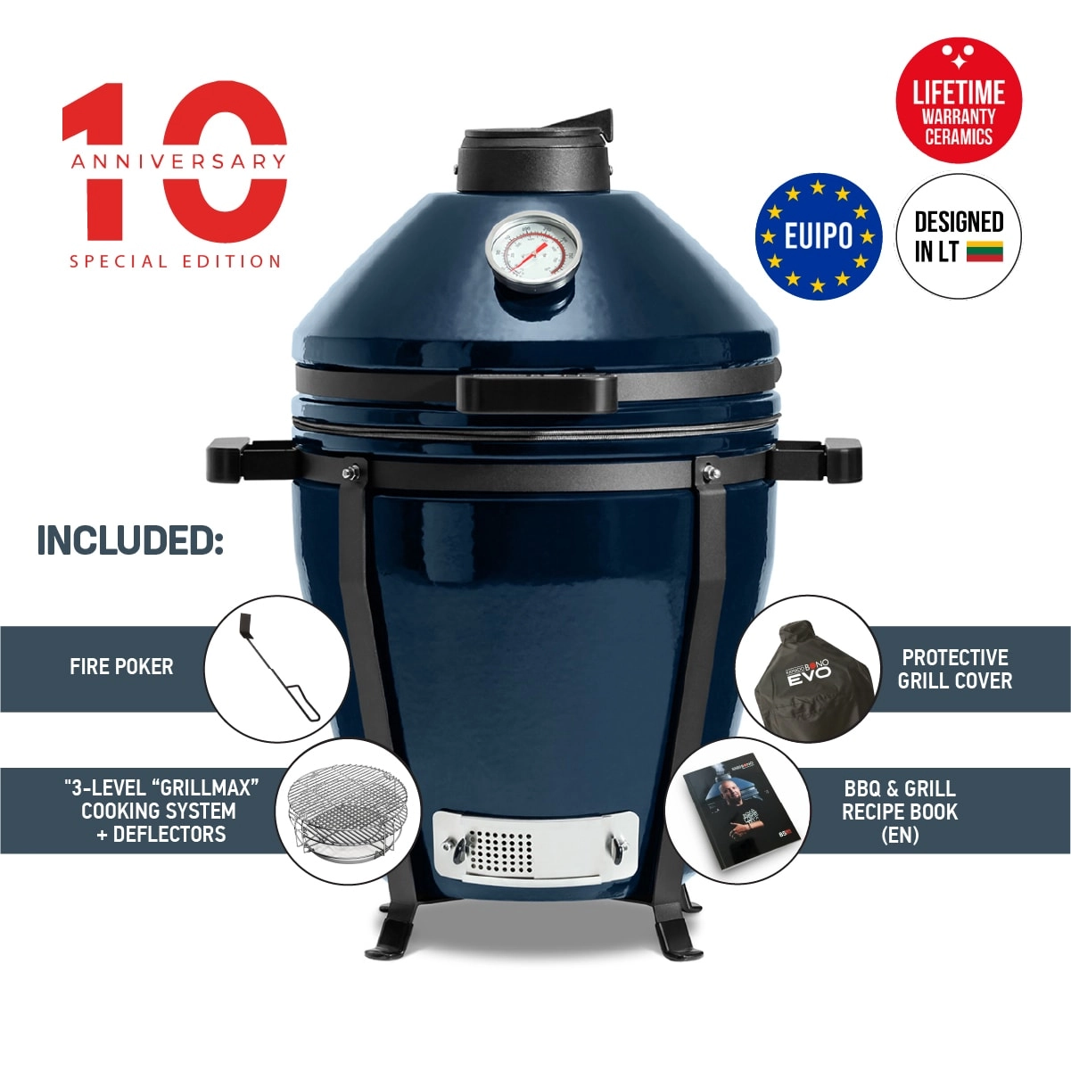 Kamado Bono EVO Minimo Navy Blue 16″ Ceramic Grill | Norfolk Stoves